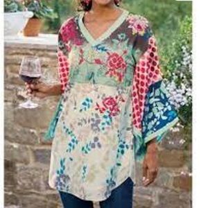 Soft Surroundings Izumi Kimono Sleeve embroidered Tunic